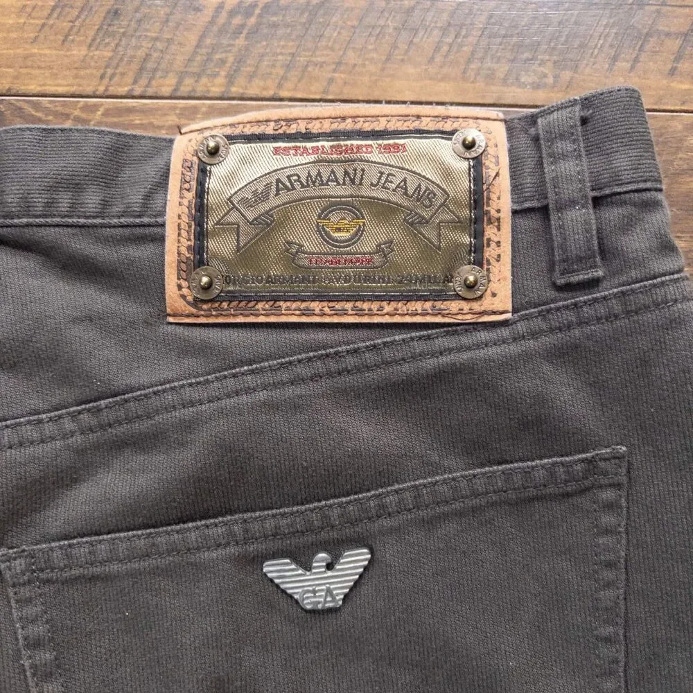 Vintage Armani Jeans Mens Size 34 (Fits 32) Black Bedford Cord Shorts Button Fly